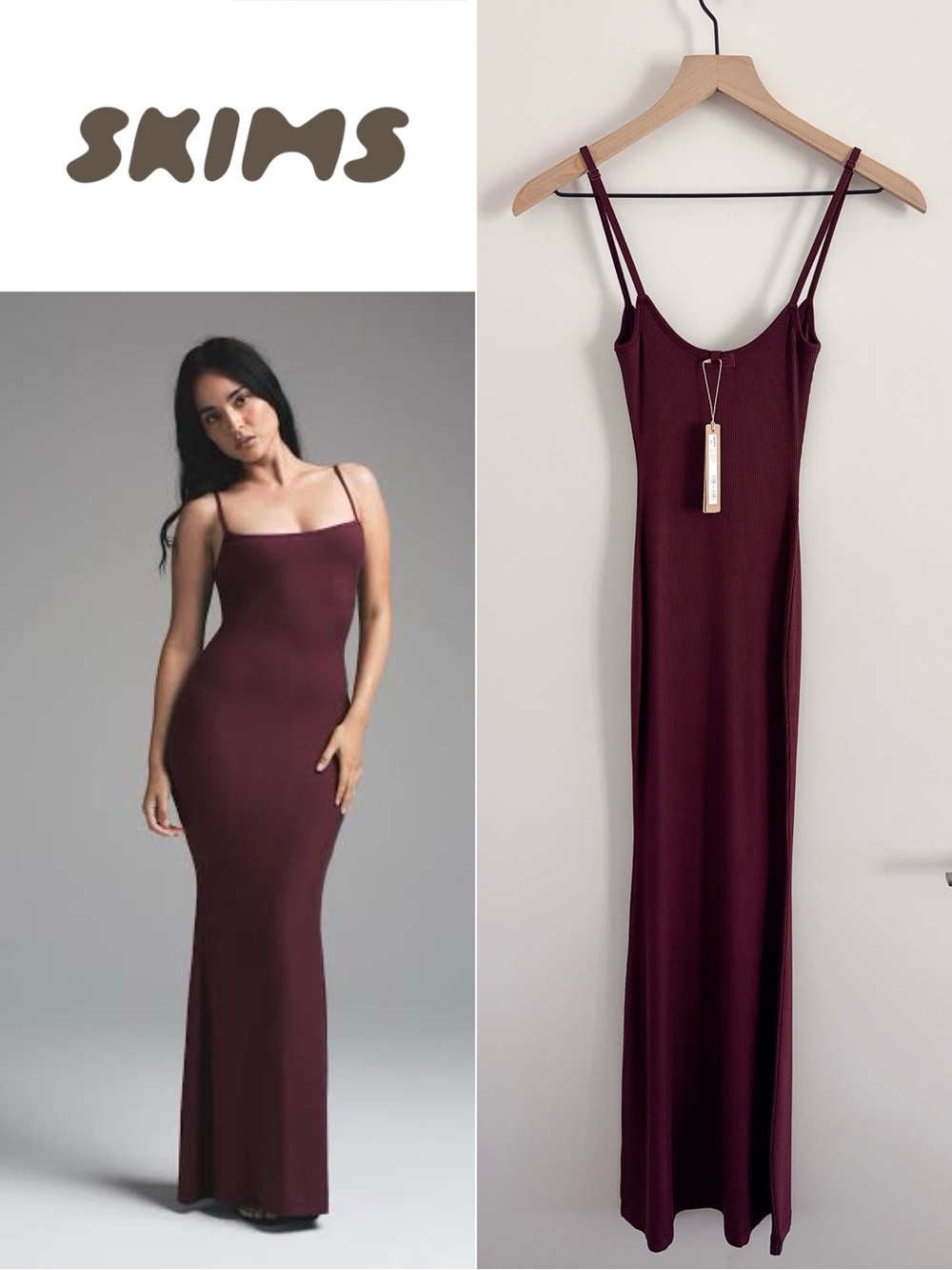 NWT SKIMS Soft Lounge Long Slip Dress Bordeaux XXS Petite